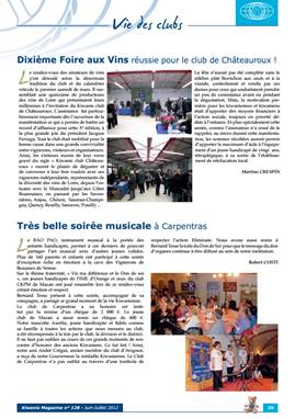 Le CKPM : article dans le Kiwanis Magazine n°128.