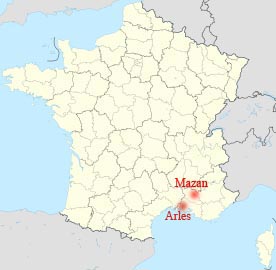 Carte de la France : Mazan et Arles