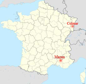 Carte de la France : Mazan et Colmar