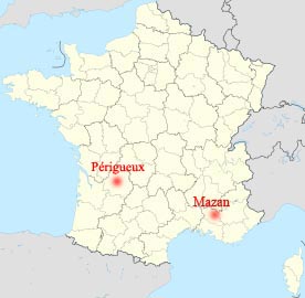 Carte de la France : Mazan et Périgueux