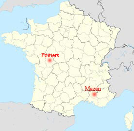 Carte de la France : Mazan et Poitiers