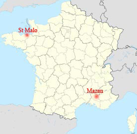 Carte de la France : Mazan et St Malo