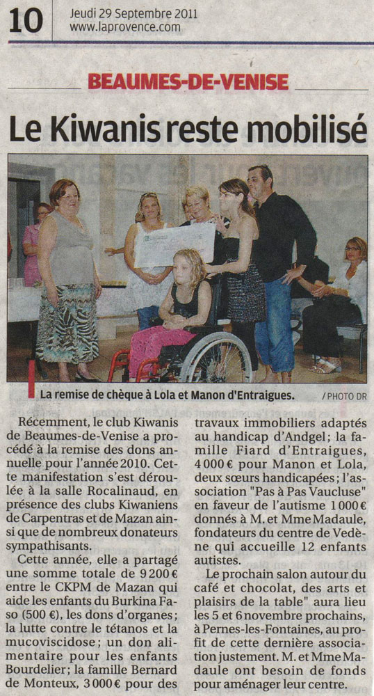 Article du journal "La Provence" du 29/09/2011.