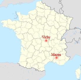 Carte de la France : Mazan et Vichy