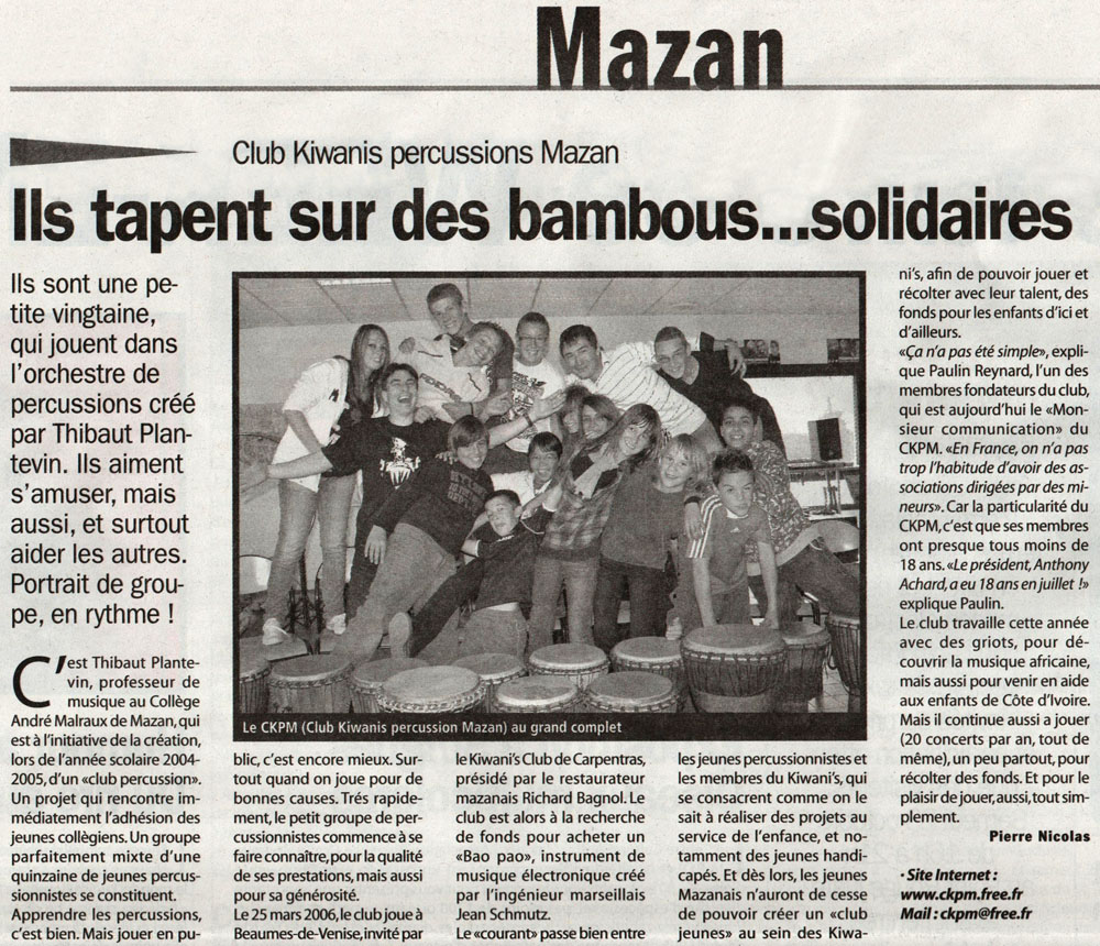 Article du journal "Le Comtadin : Hebdo" sur le CKPM 21/10/2010