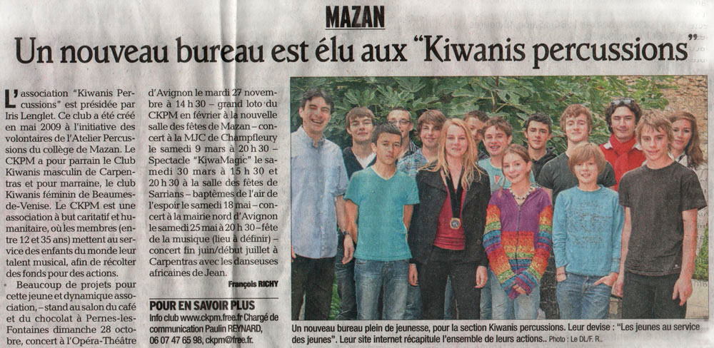 Article du journal "Le Dauphiné libéré" 20/10/2012.