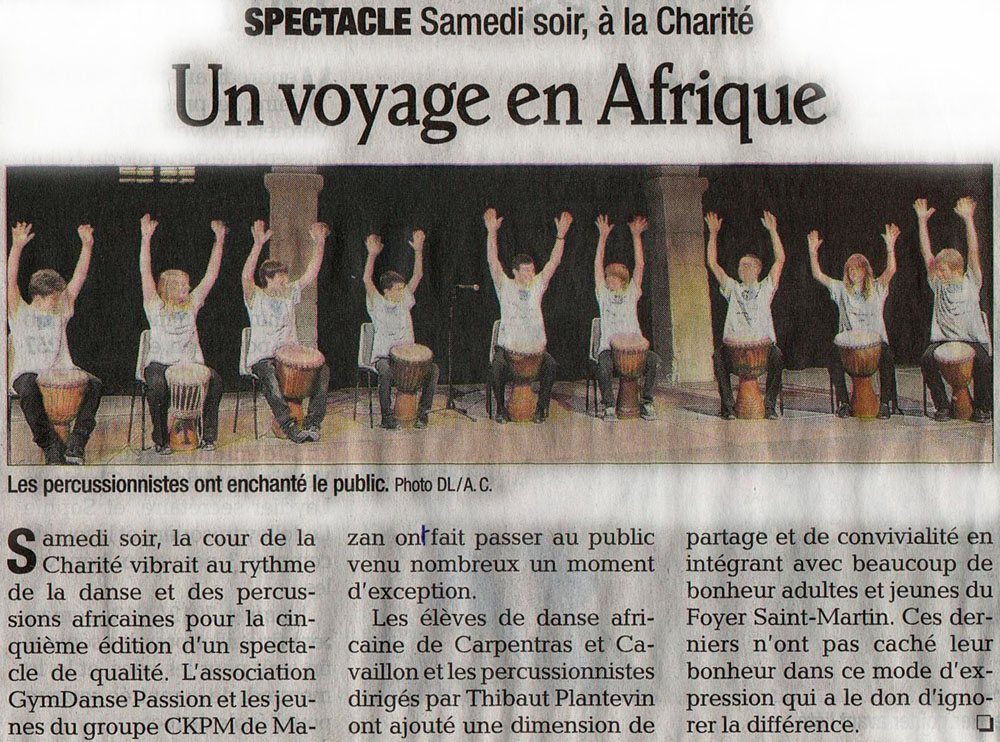 Article du journal "Vaucluse Matin - Le Dauphiné" du 02/07/2012.