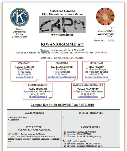 Kiwanigramme du CKPM